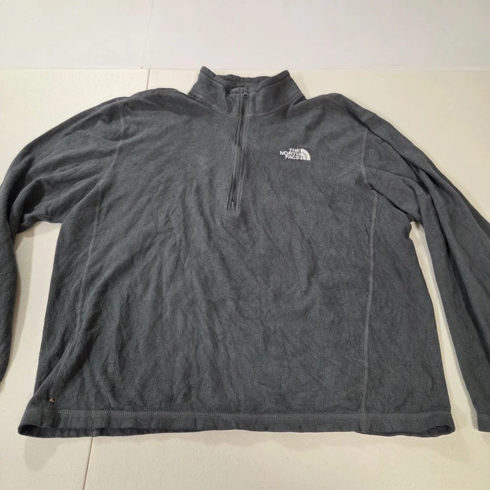The North Face Mens Gray 1/4 Zip Fleece Pullover Sweater Large Logo